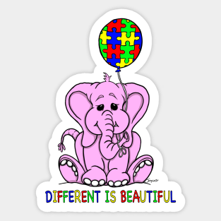 Autism Awareness Baby Pink Elephant DIFFERENT IS BEAUTIFUL Sticker